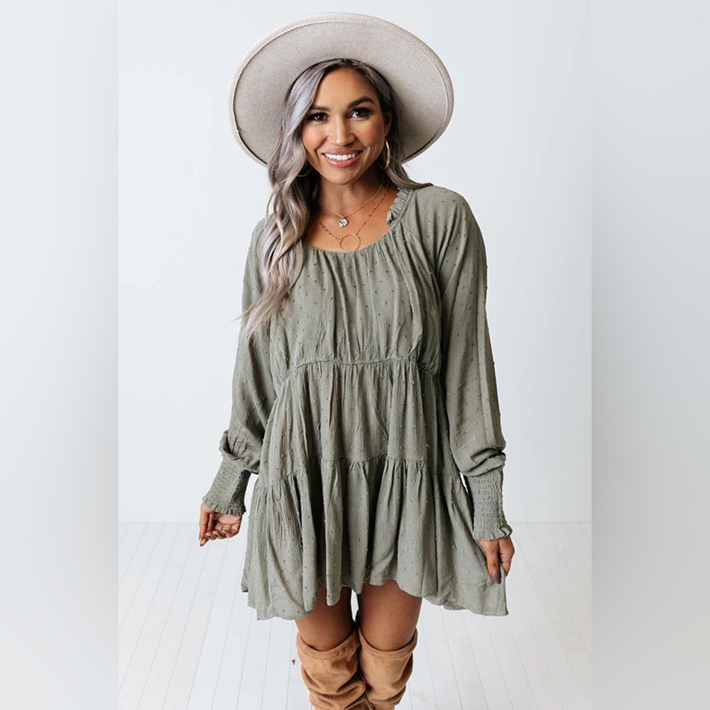Sage Green Long Sleeve Shirt /Dress - Picture 1 of 6